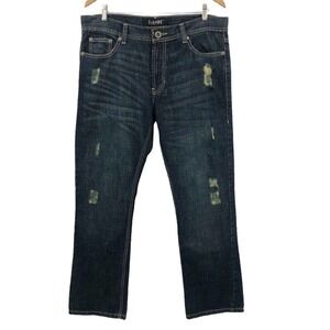Dash Denim Men's Jeans 36 x 32 Mid Rise Distressed Dark Wash Straight Cotton